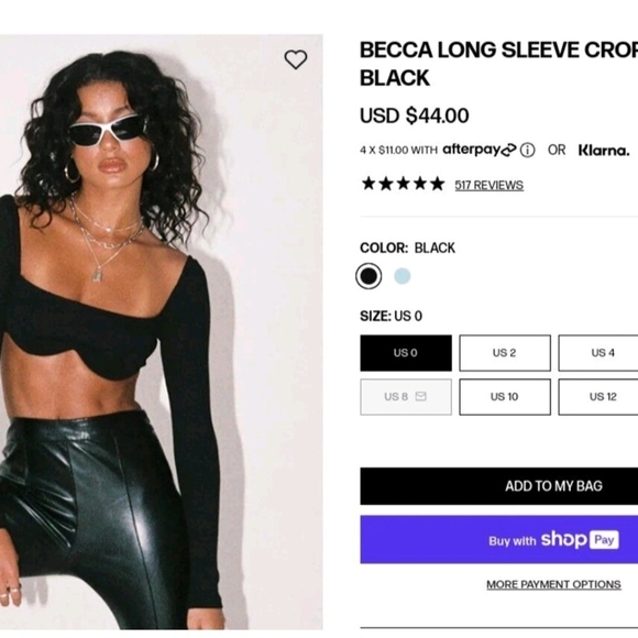 Princess Polly Black Long Sleeve Crop Top - Picture 2 of 5